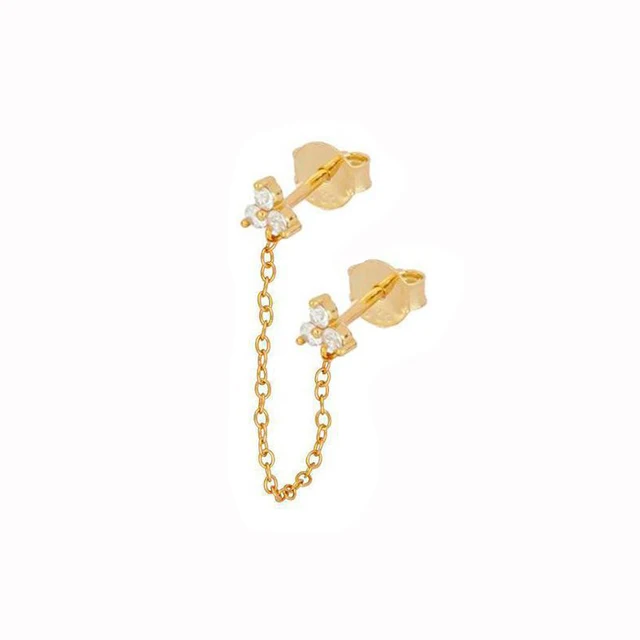 Boucles d'oreilles tendance en acier inoxydable pour femmes, 1 pièce, chaîne à Double perçage, fleur coréenne, Zircon, clous de perçage, bijoux à la mode