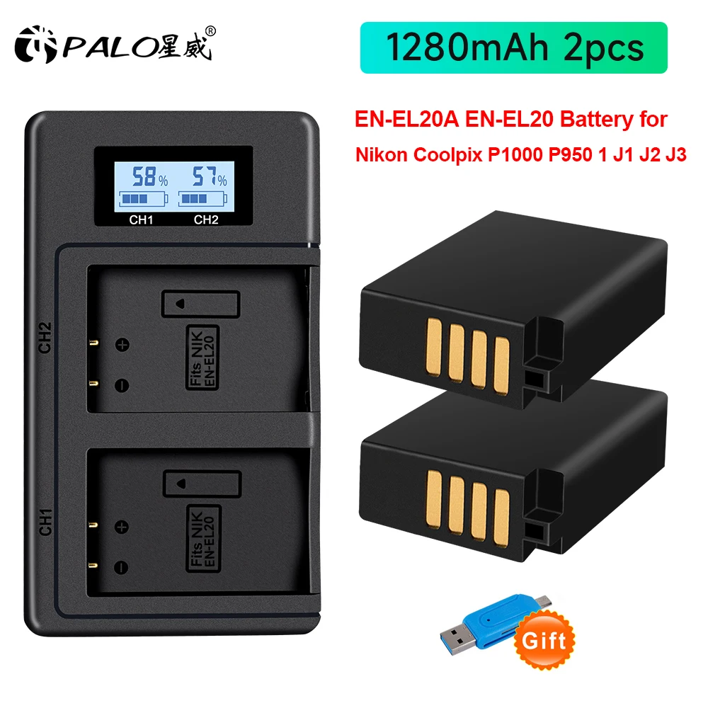 High Capacity 1280mAh EN-EL20 EN EL20 EN EL20a Battery+LCD Dual