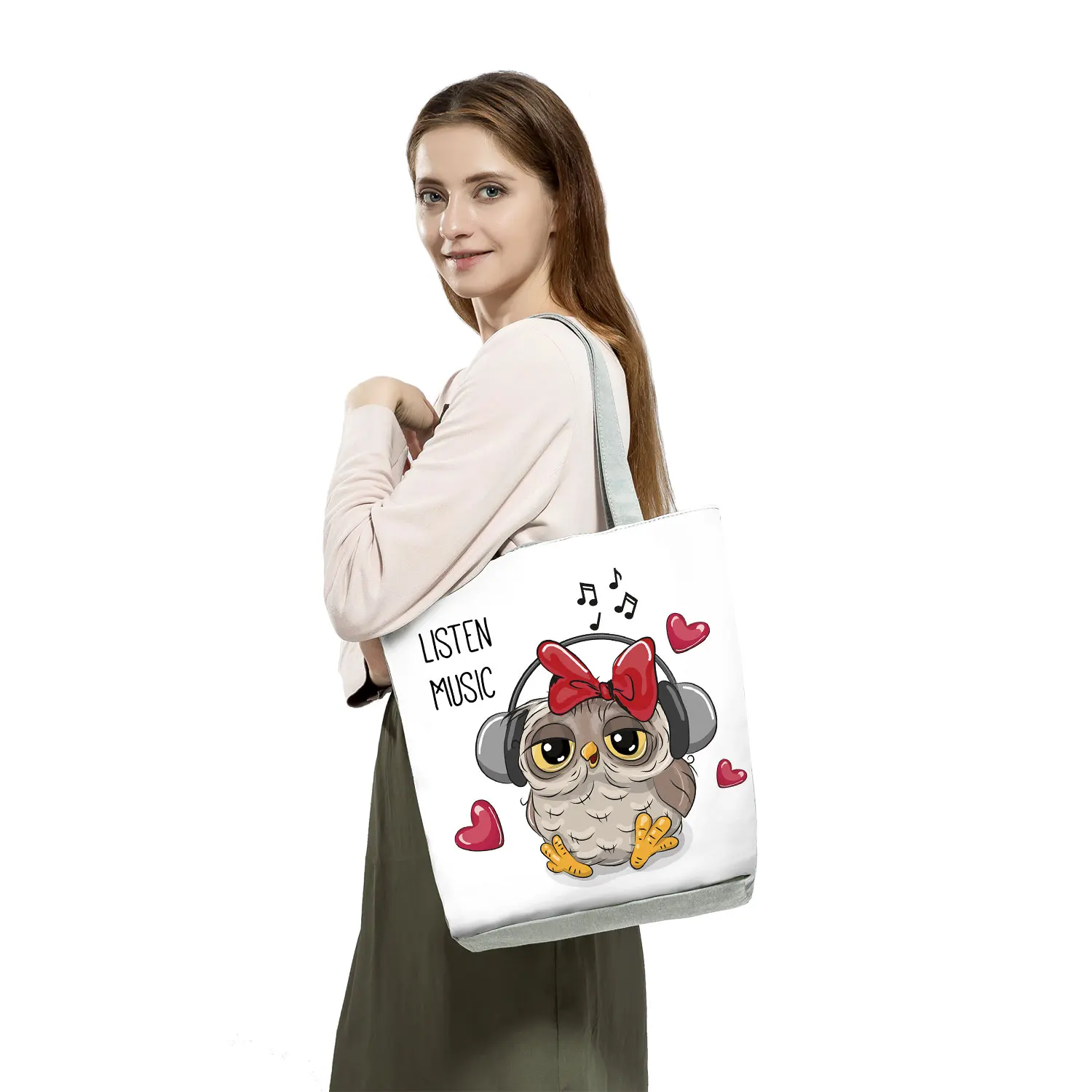 Fashion Trend New Handbag Cute Owl Graphic Printed Shoulder Bag Female Casual Harajuku Tote High Capacity Practical Shopping Bag