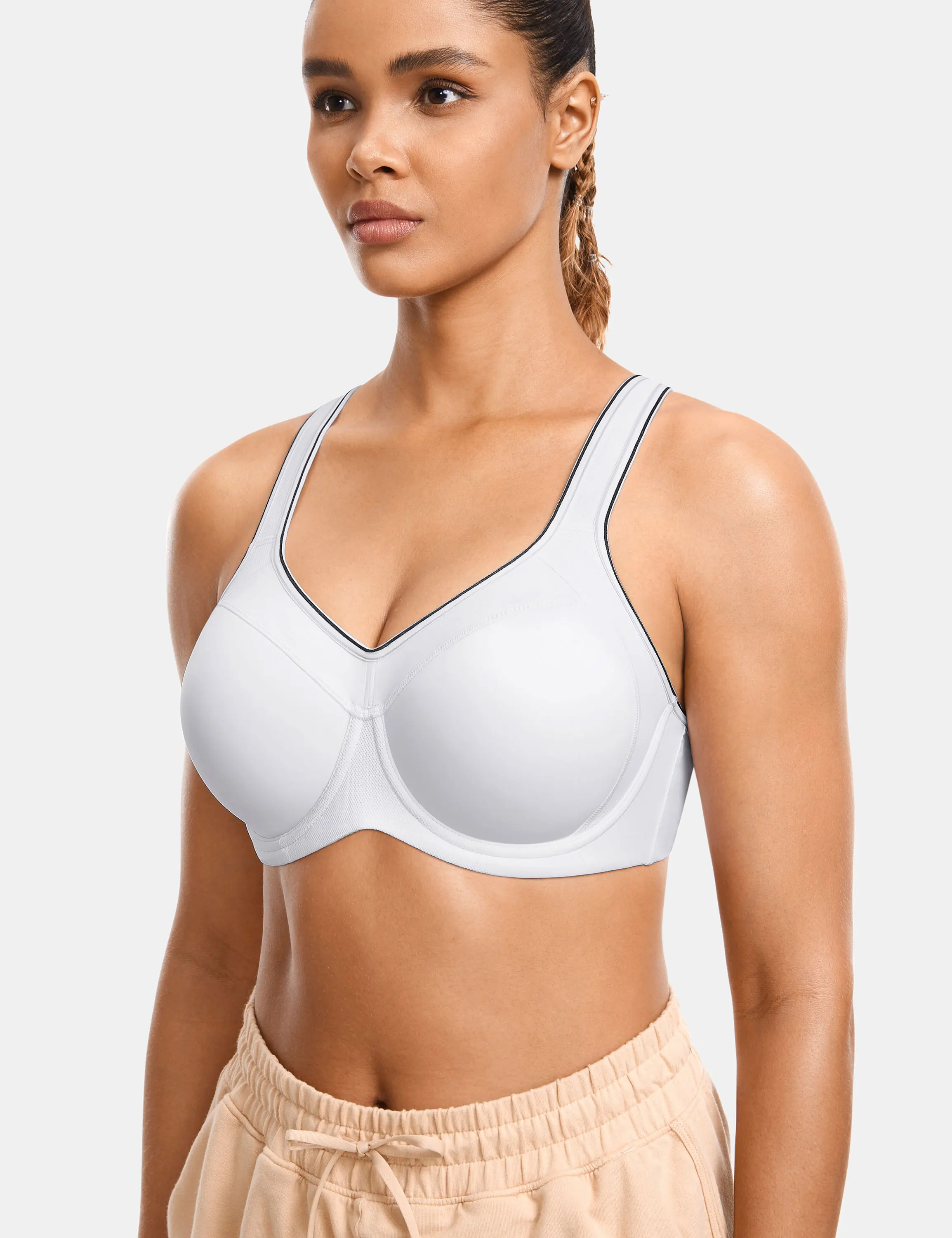 Sports Bra Black White Women Push Up Full Support High Impact Racerback Lightly Lined Underwire Underwear Lady Clothing 5