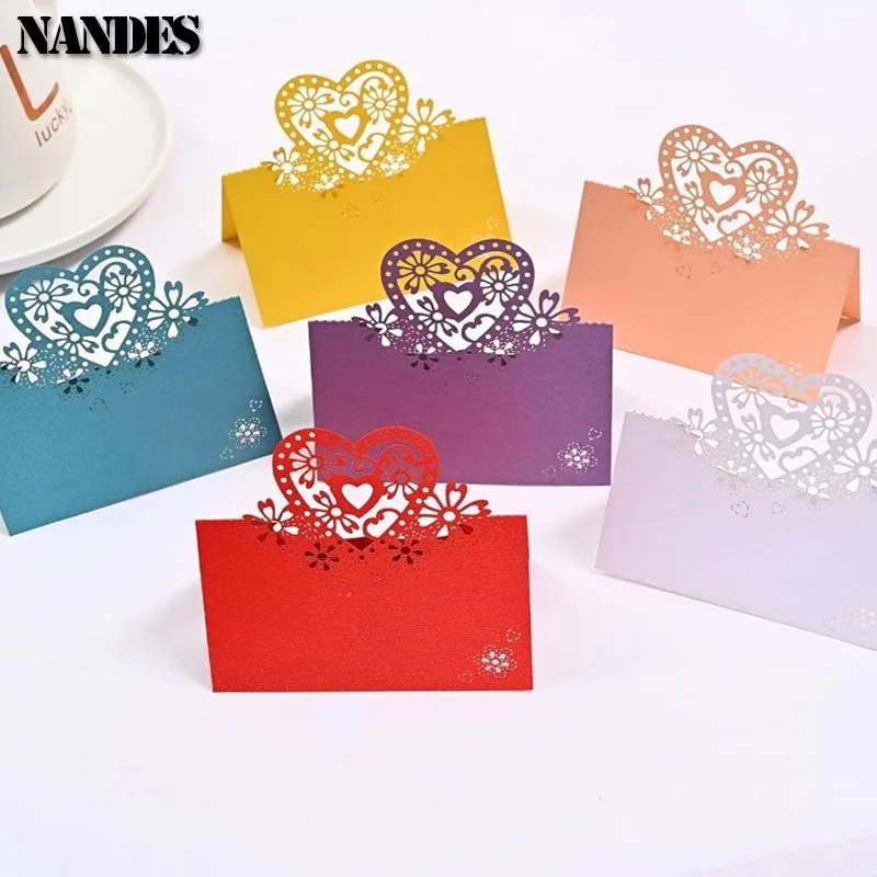 50pcs romantic Love Heart Laser Cut Party Love Heart Table Number Name Place Cards Party Favor Decor Wedding Cards Decoration