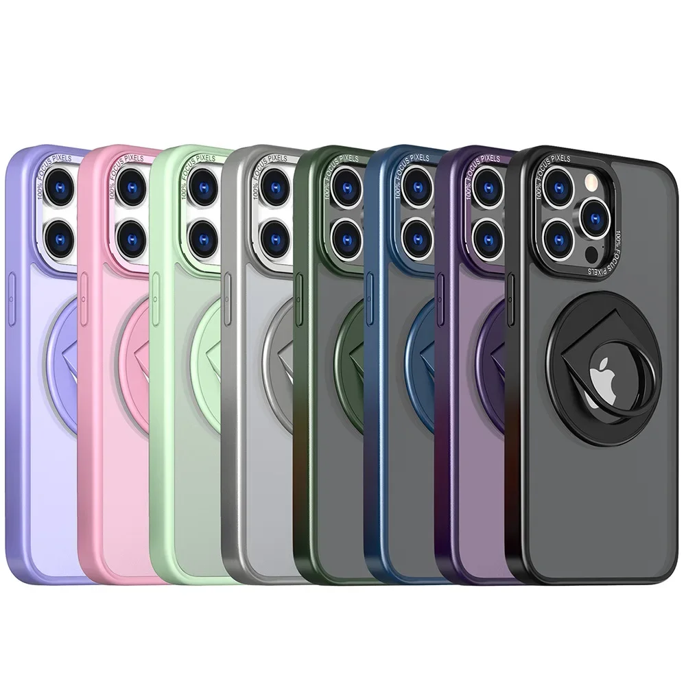 Magnetic Mobile Phone Case with Ring Kickstand for iPhone 15 14 Pro Max Case 13 12 11 Plus Matte Cases Shockproof Stand Cover