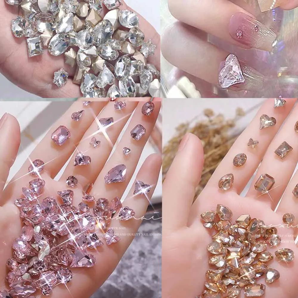 50 Stück 3D Spitzglas Nail Art Strass Edelsteine Klar Rosa Champagner Kristall Diamant Charms Juwelen Funkelnder Stein Nageldekoration – Detail 1