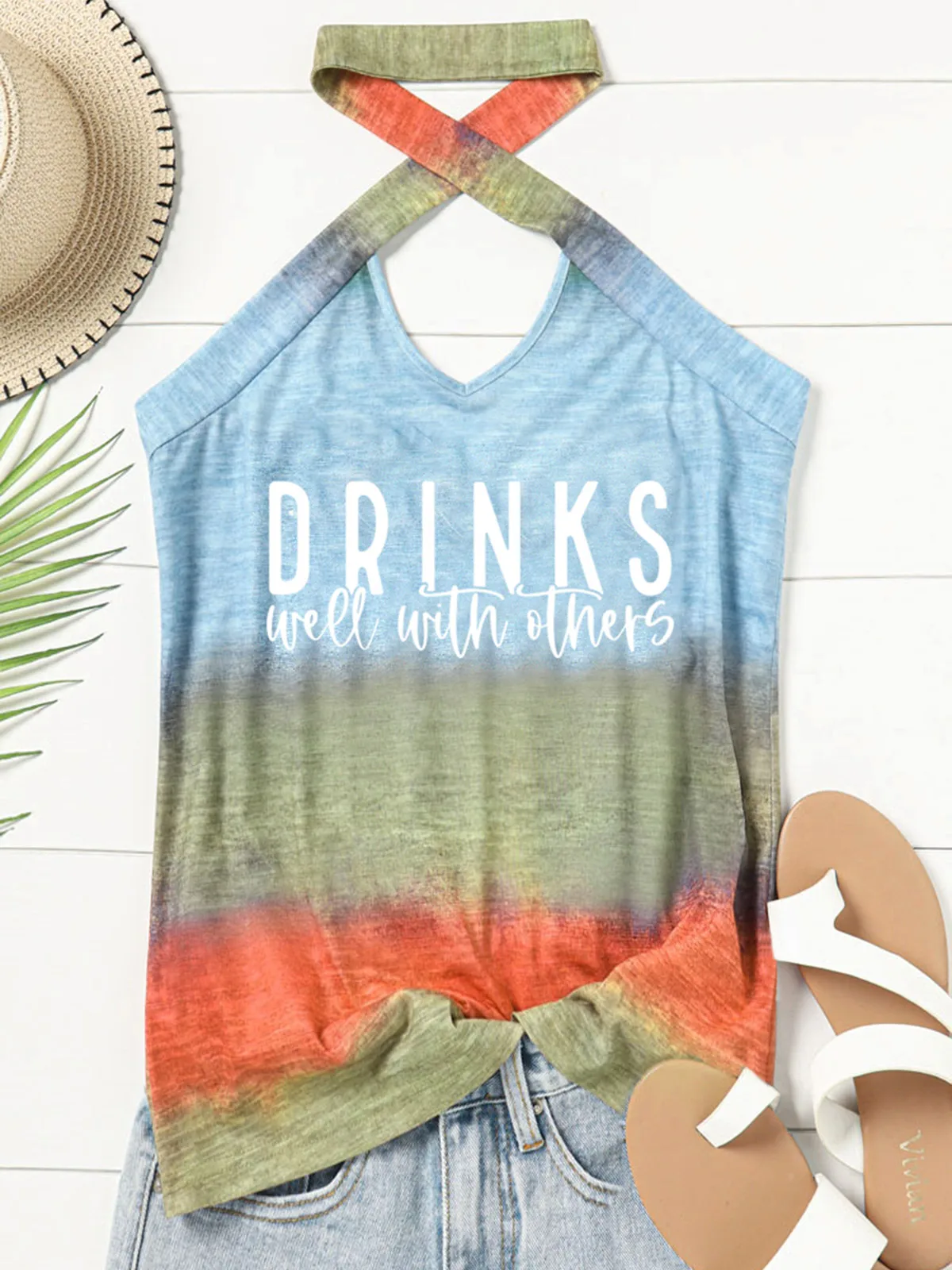 

Drinks Well With Others Color Block Gradient Tank Top Women Y2K Off Shoulder Backless Sleeveless Crop Tops 2023 Summer Sexy Vest