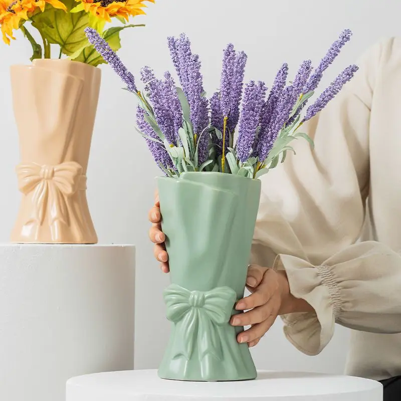 Northern Europe Highend Ceramic Flower Arrangement Device Creative Bow Vase Living Room Bedroom Dining Table Home Decoration 1Pc 5