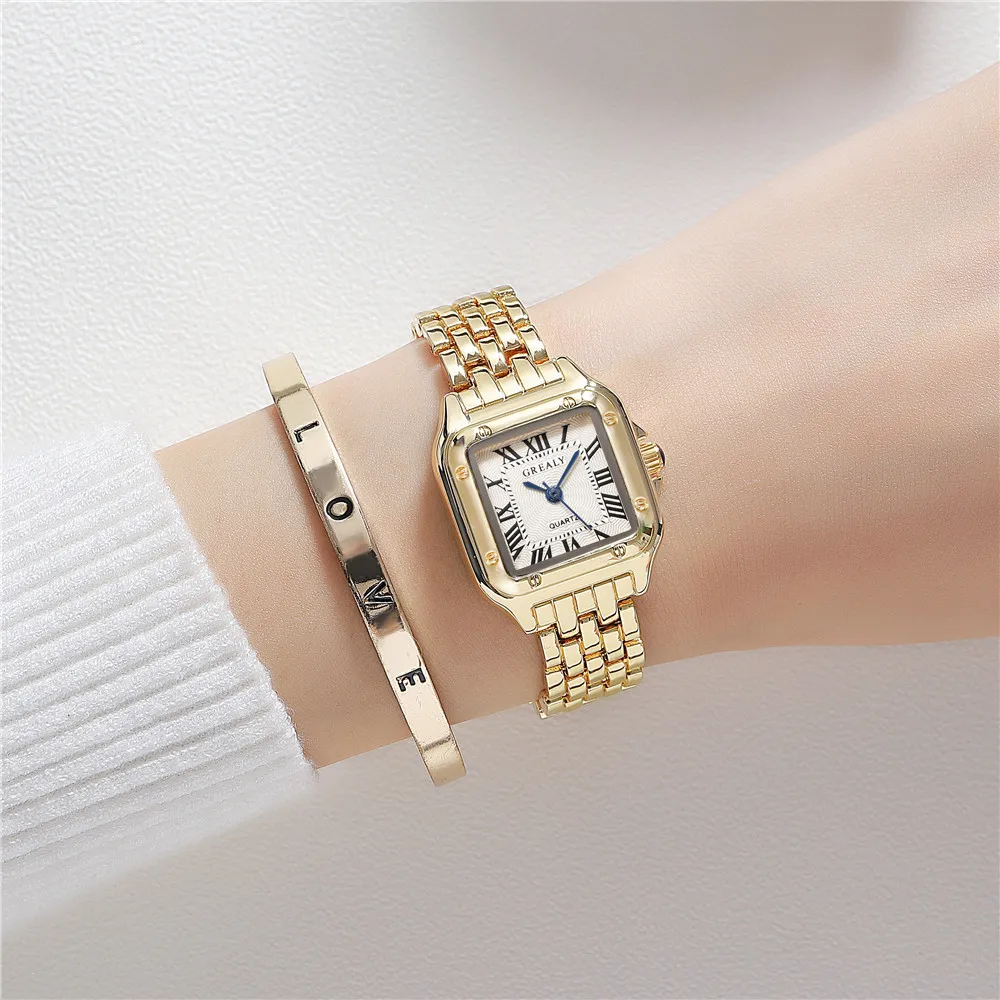 

Luxury Trendy Square Women's Watch Women's Quartz Watch Classic Silver Simple Women's Steel Strap relogio feminino