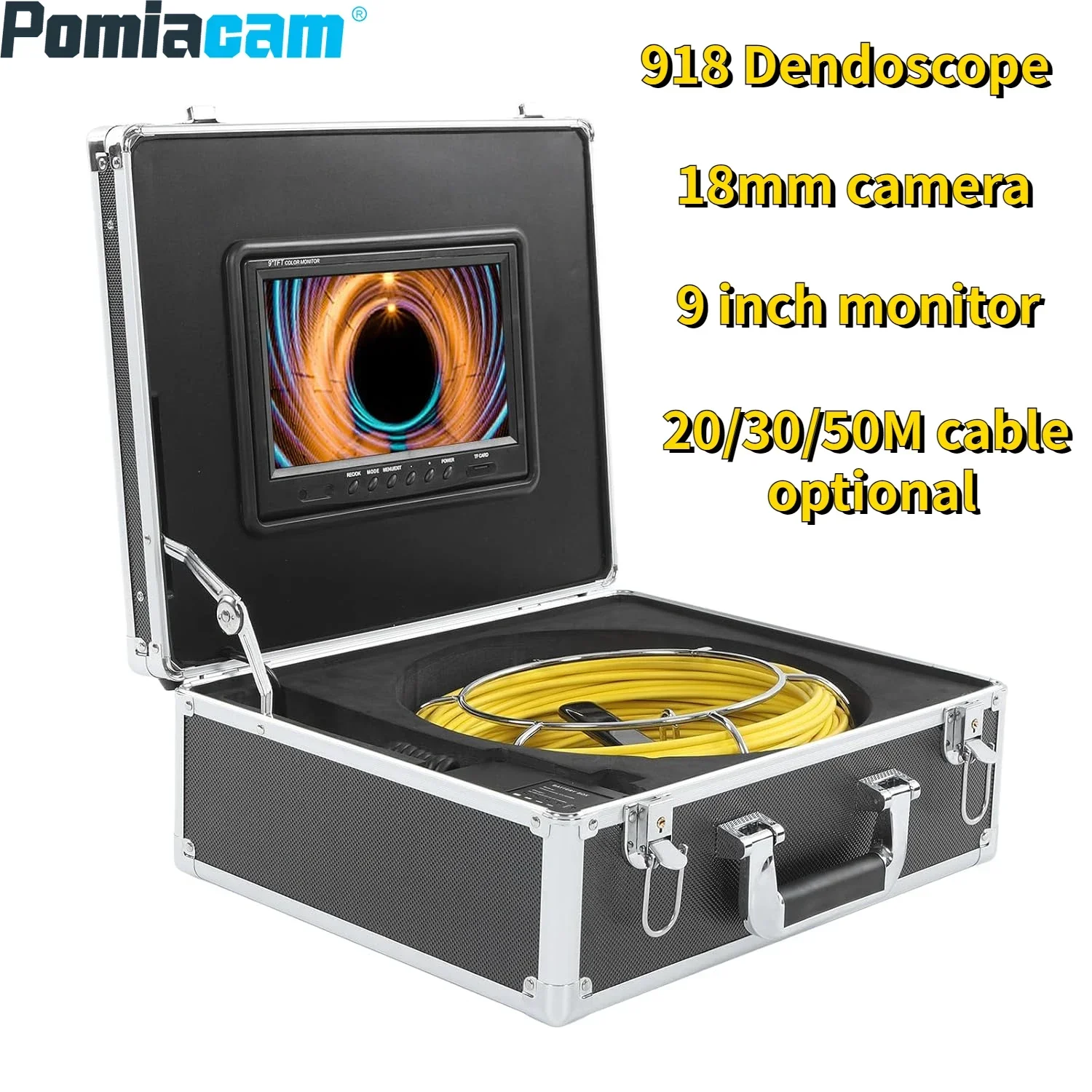 Pipe Endoscope 918D Drain Sewer Duct Inspection Camera Pipeline Borescope 9''LCD HD 1080P 18mm camera  20/30/50M cable