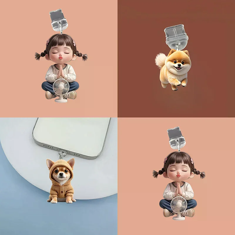 Mobile Phone Dust Plug Pendan Cute Cat Dog Shamrock Decoration Hanging Pendant For IPhone Type-C Charging Port Anti-Dust Plug