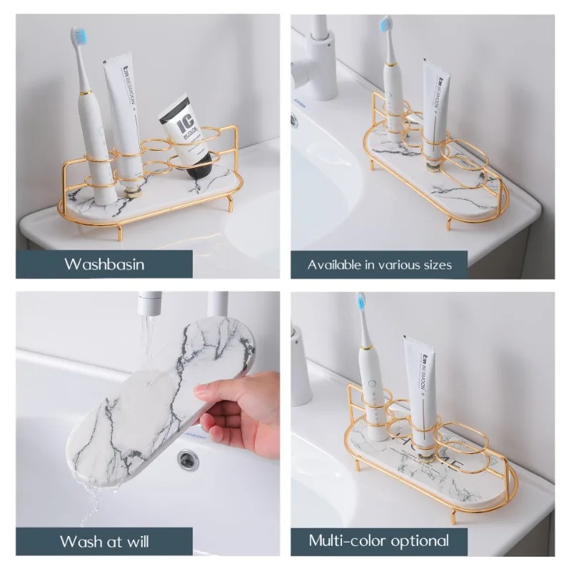 Stone Bathroom Organizer Shelf Diatomite Cosmetic Storage Electric Toothbrush Holder Corner Countertop Vanity Desktop