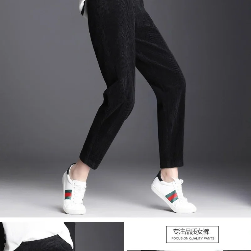 Mom's Autumn and Winter New High Waist Corduroy Pants Loose Casual Solid Pockets Fleece and Warm Versatile Straight Leg Pants