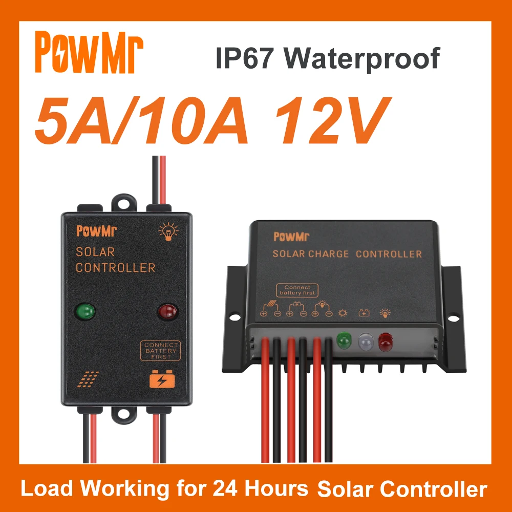 Powmr-controlador de Carga Solar Impermeável Regulador para Sistema de Energia Pequeno Tamanho Mini 5a 10a 12v Ip67 Trabalhando por 24 Horas Regulador Solar