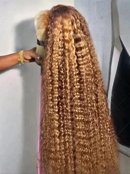 Highlight Deep Wave Lace Front Wig Human Hair 200% Density 13x4 HD Lace Frontal Wig Colored Ombre Honey Blonde for Women 1