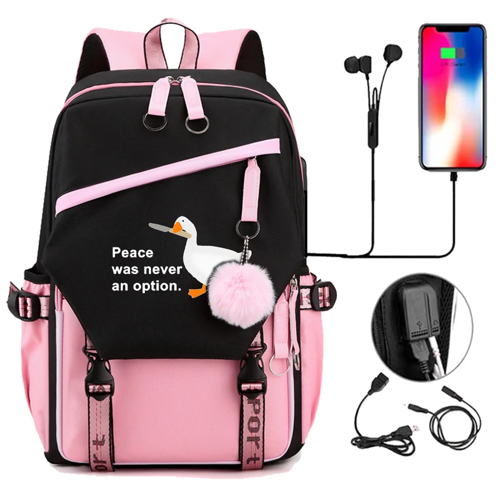 

Kawaii Girls School Bag Female Ins Backpack Satchel High School Campus Backpacks for Students Animal Gooses Honk Cartoon Bagpack