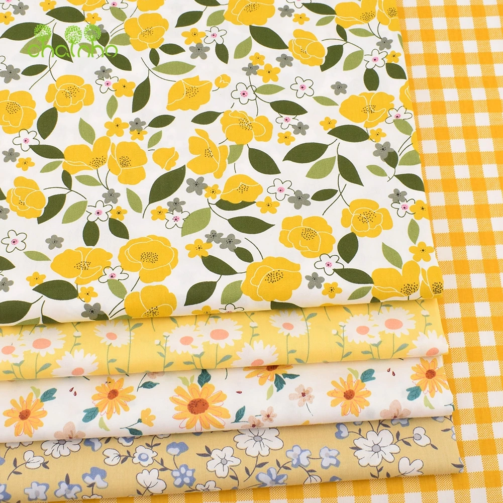 Chainho,Printed Twill Cotton Fabric,DIY Sewing Quilting Material,Patchwork Cloth,Yellow Series,50x160cm/piece,CC191