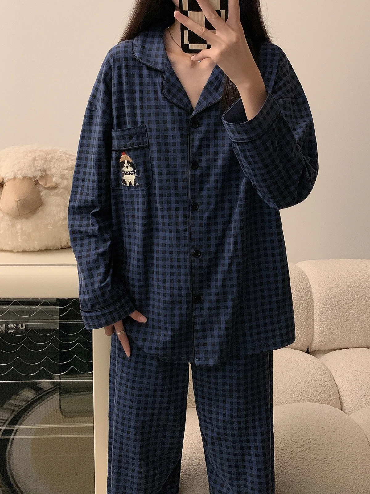  Cotton Pajamas Set for Couples Spring Autumn Long Sve Dog Print Spwear Comfortable Home Clothes Two Pieces