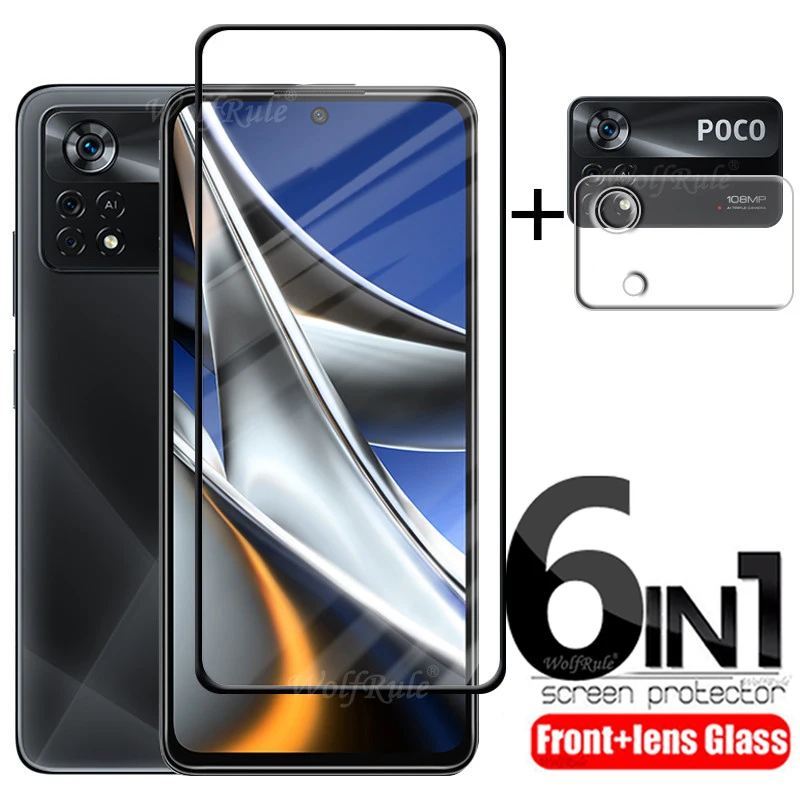

6-in-1 For Xiaomi Poco X4 Pro 5G Glass For Poco X4 Pro Tempered Glass Full Cover Glue 9H Screen Protector Poco X4 Pro Lens Glass