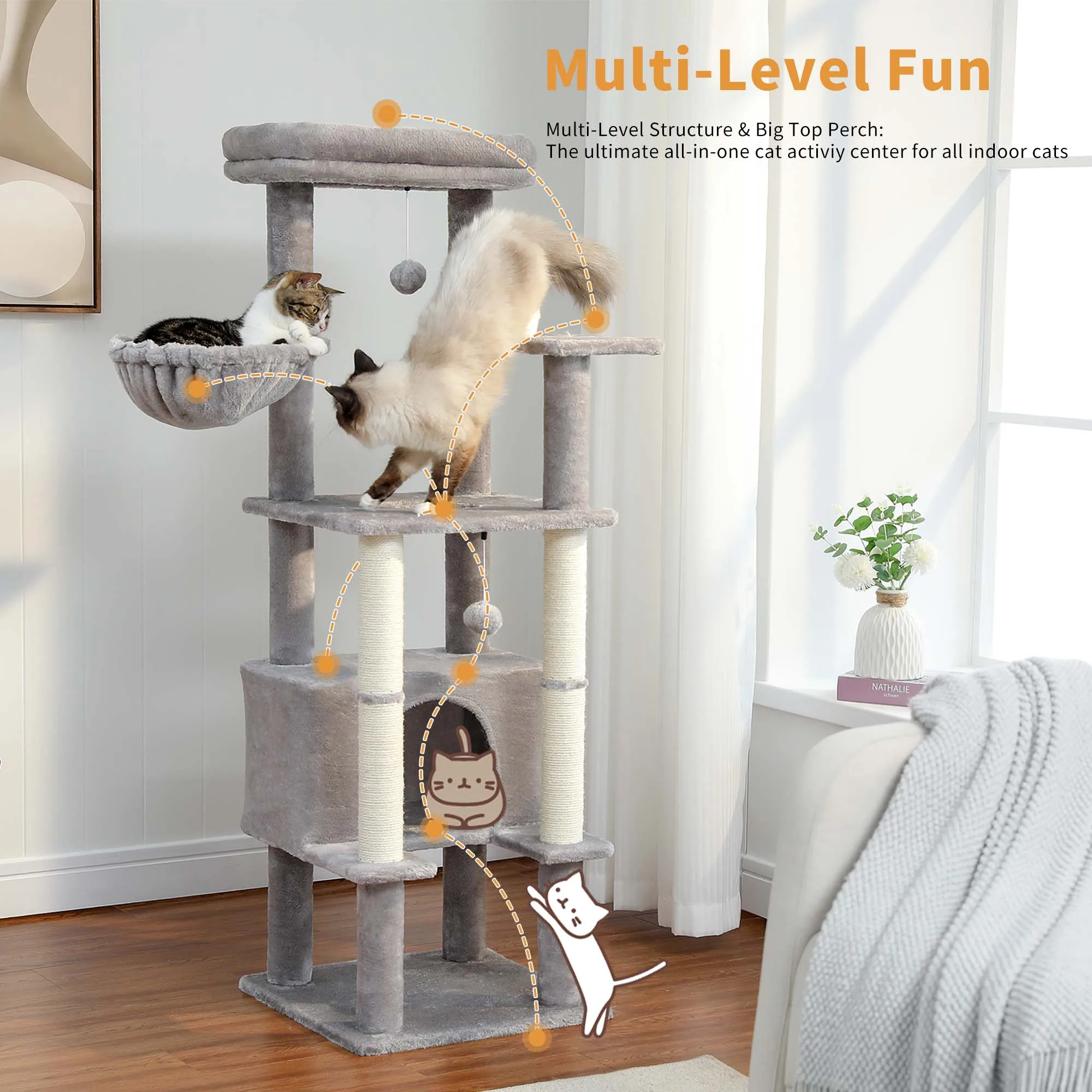 Title 5, Tall Cat Tree Tower for Indoor Spacious Top Per...