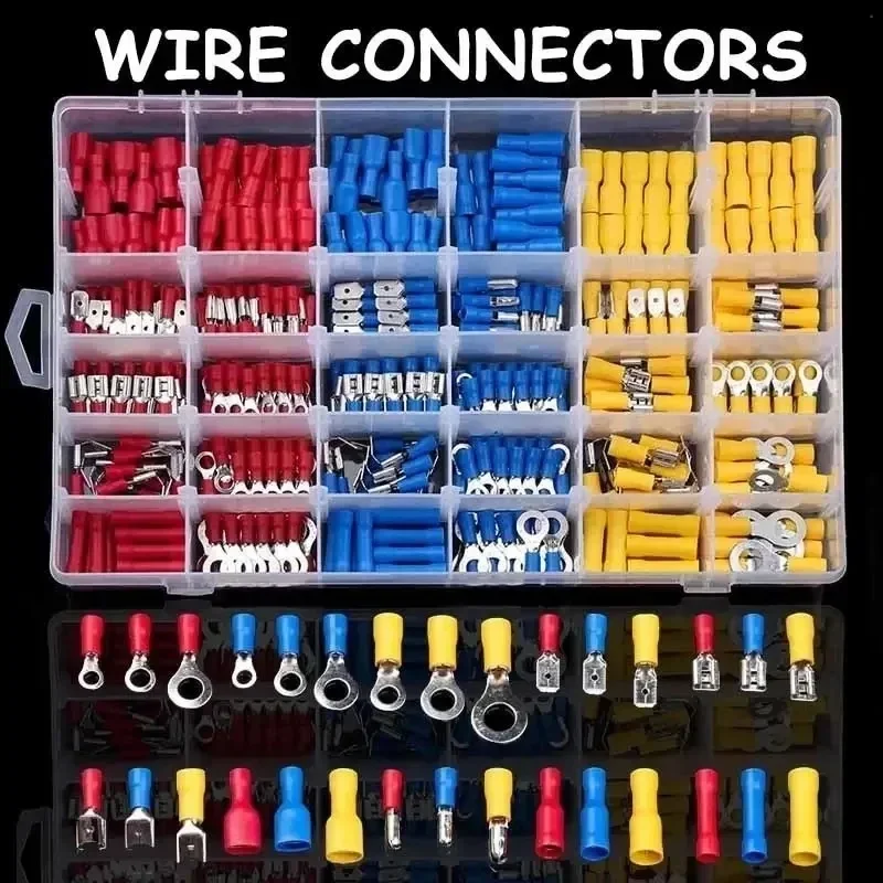 Cable Connector Kit Insulated Electrical Wire Crimp Spade Butt Ring Fork Set Ring Lugs Rolled Terminals Assorted