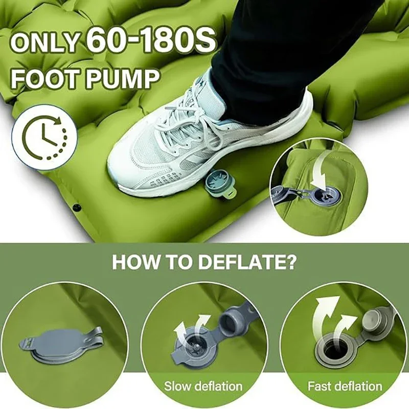 Camping Inflatable Mattress Built in Foot Pump & Pillow Portable Sleeping Pad Outdoor Ultralight Air Mat Hiking Travel