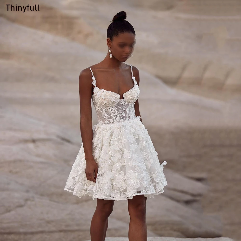 

Thinyfull Mini A-line Wedding Dress Sweetheart Spaghetti Strap Appliques Wedding Gown Sleeveless Women Short Bridal Dresses 2023