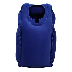 Enhanced Comfort Travel Neck Pillow with Inflatable Cushion and Headrest Support (Blue)