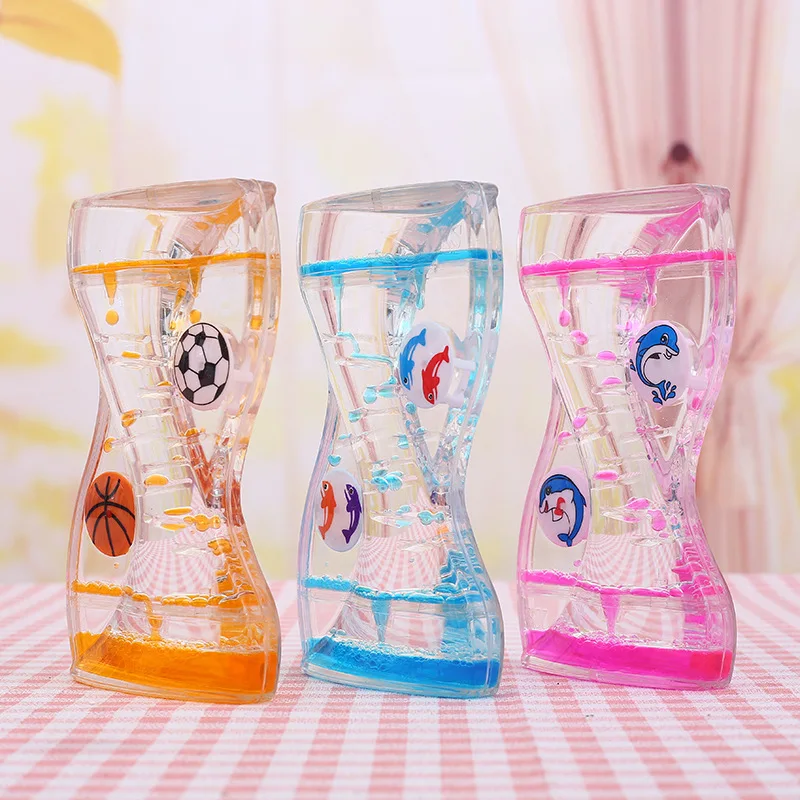 Double Heart Liquid Hourglass Acrylic Bubble Moving Drip Oil Timer Clock Ornaments Liquid Floating Hourglass Home Office Decor