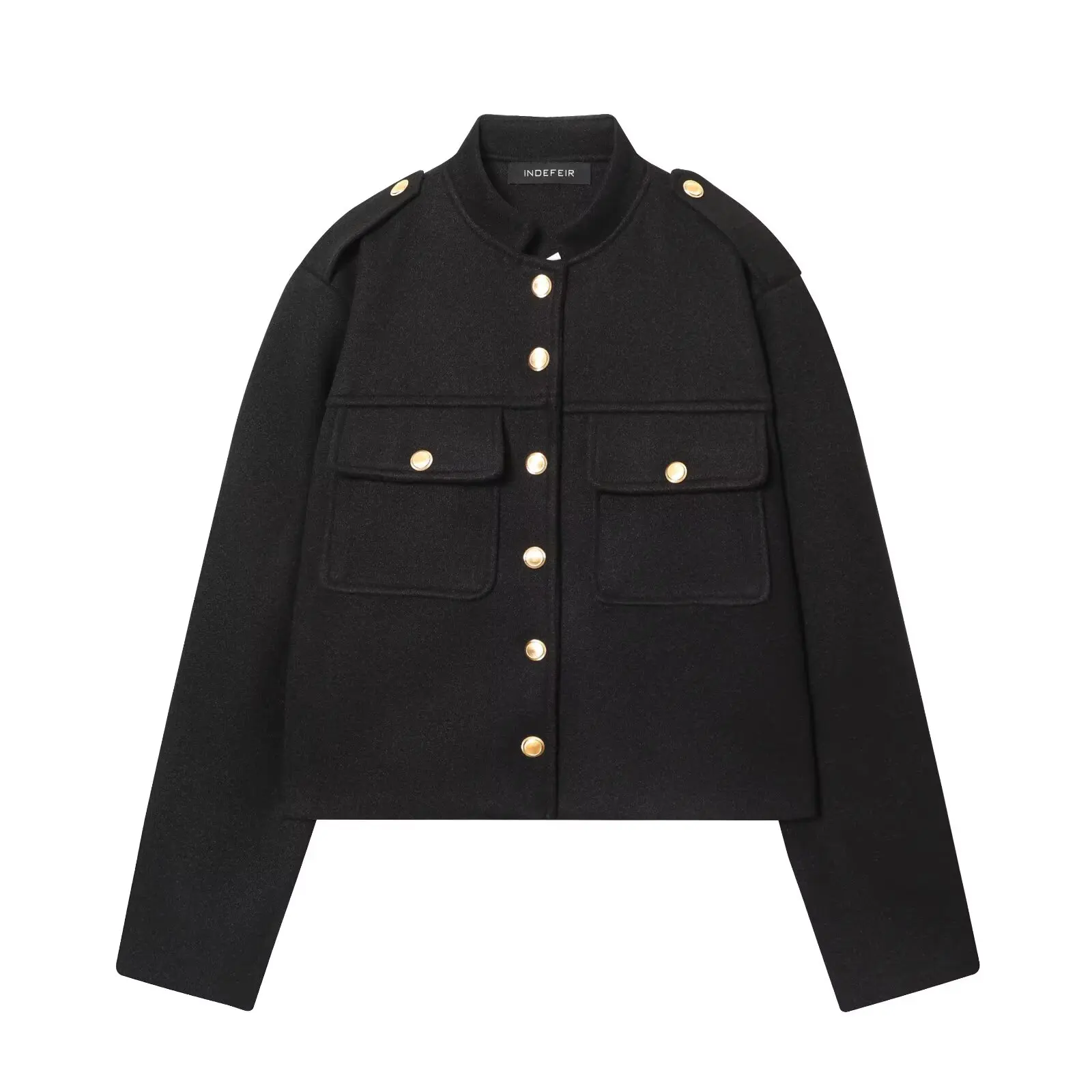 Women Soft Short Bomber Jacket Stand Collar Long Sleeve Pockets Single Breasted Female Leisure Commuting Woolen Coat Streetwear