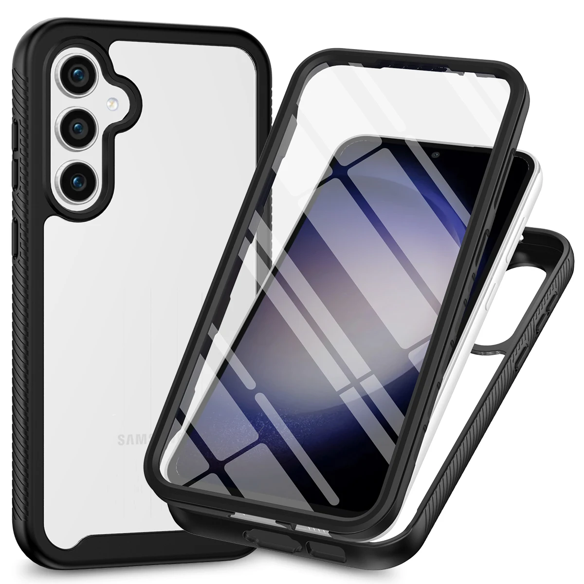 Transparent Shockproof Armor Phone Case Cover with Full Coverage PET Screen Protector