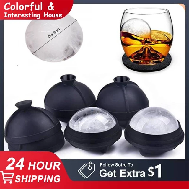 Large Sphere Ice Cube Tray Ice Mold for Cocktail and Scotch- Ice Ball Maker  - black