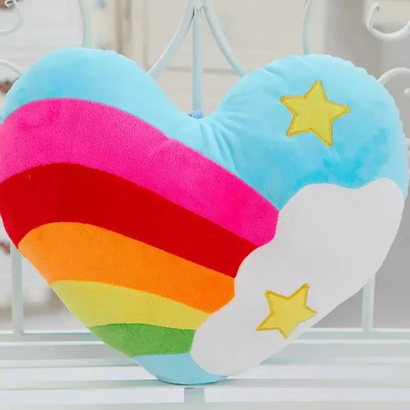 40*35cm 1 Pair Cuddly Heart Shaped Rainbow Pillow Star Heart Emboridery Plush Throw Pillow Sofa Chair Decor Friends Gift 4