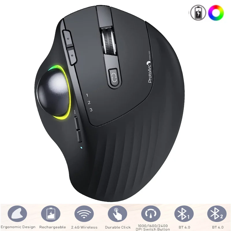 Jelly Comb RGB Wireless Trackball Mouse Bluetooth +2.4G Rechargeable Gaming Ergonomic Mice Thumb Control |
