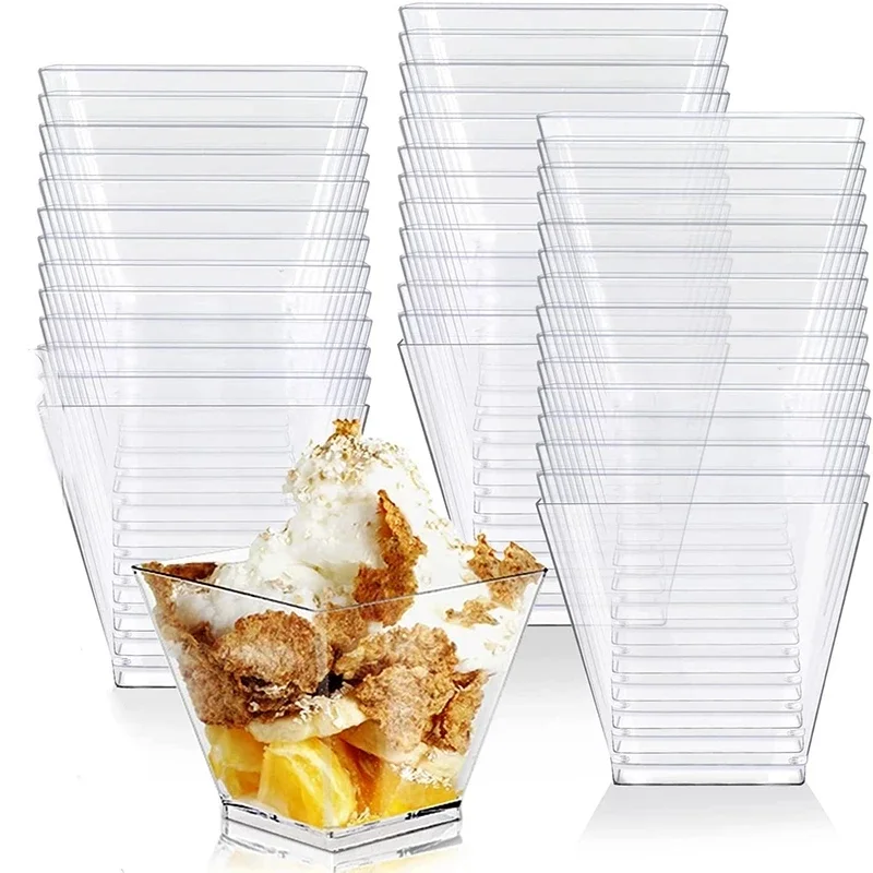

10/20 Pcs 60ml Disposable Plastic Dessert Cups Clear Portion Trapezoidal Food Container For Party
