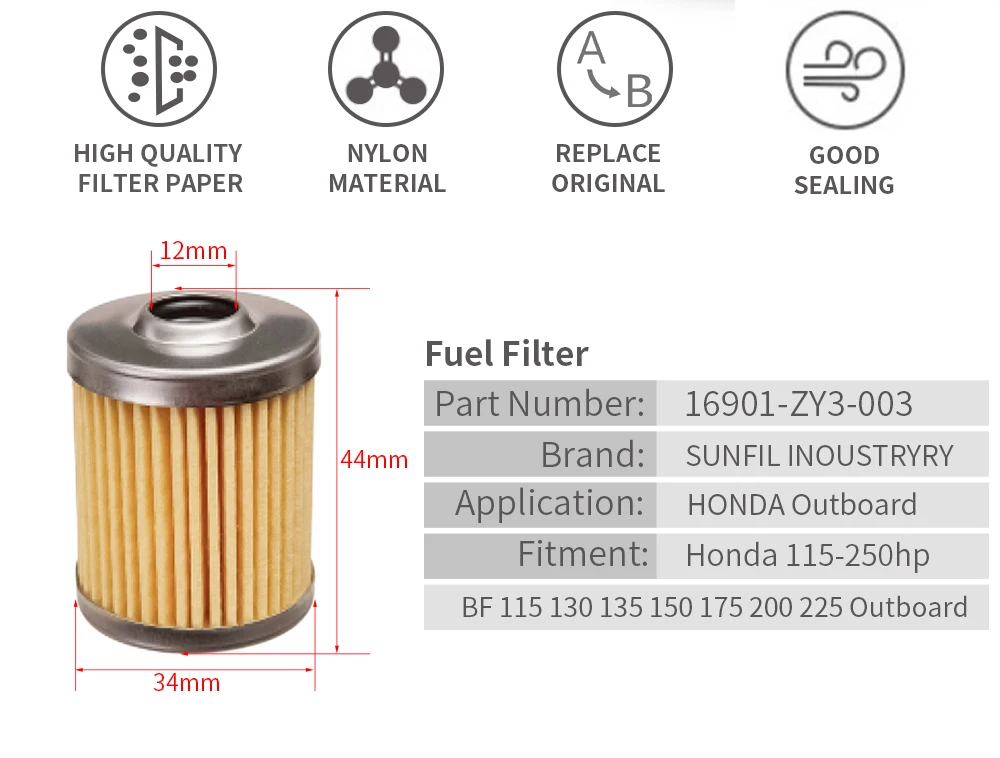 Filtro de combustível para Honda 16901-ZY3-003, BF 115 130 135 150 175 200 225