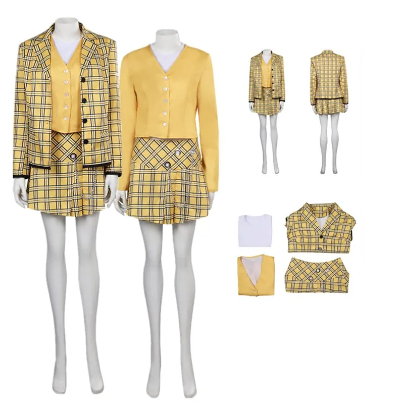 

Cher Cosplay Costume Fantasy 1995 Movie Clueless Roleplay Women Shirt Coat Skirt Fantasia Outfits Halloween Carnival Party Suit