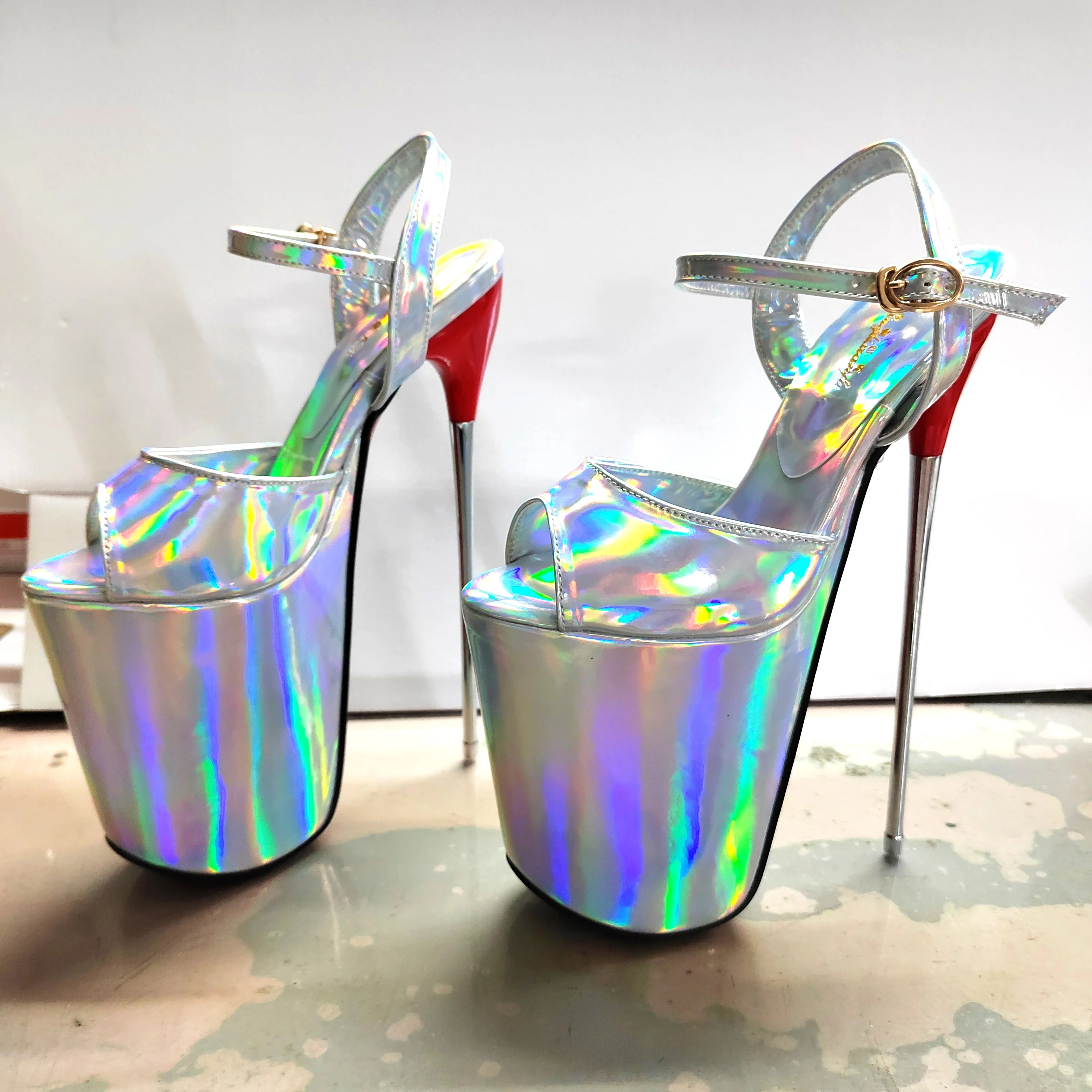 Summer 19cm Metal Thin High Heels Sandals Female Platform Women's Shoes Narrow Band Steel Pipe Dance Buckle SM Stripper Pumps 2