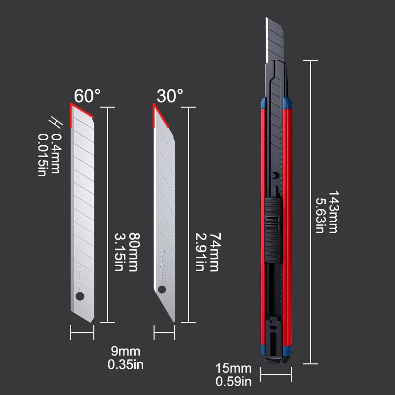9mm 정밀 유틸리티 나이프 (알루미늄 합금 바디) - SK5 스틸 블레이드, 교체 가능 30개 °   & 60 °   공예 및 정밀 작업을 위한 각도들