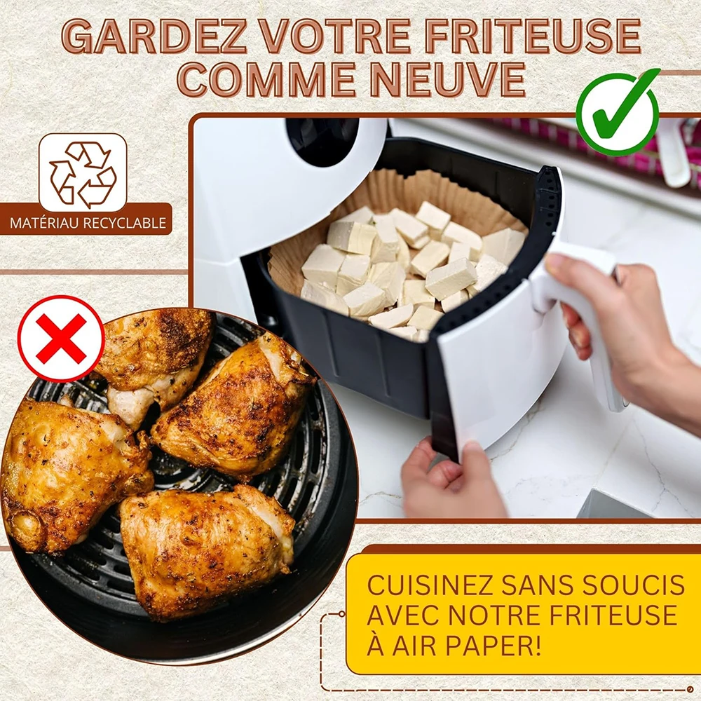 100 Fodere di Carta per Friggitrice ad aria, 20,5 CM Antiaderenti, Impermeabili, A Prova di Olio, Quadrate, per Vapore, Friggitrice ad aria, Forno a Microonde, Forno (Bianco non Poroso