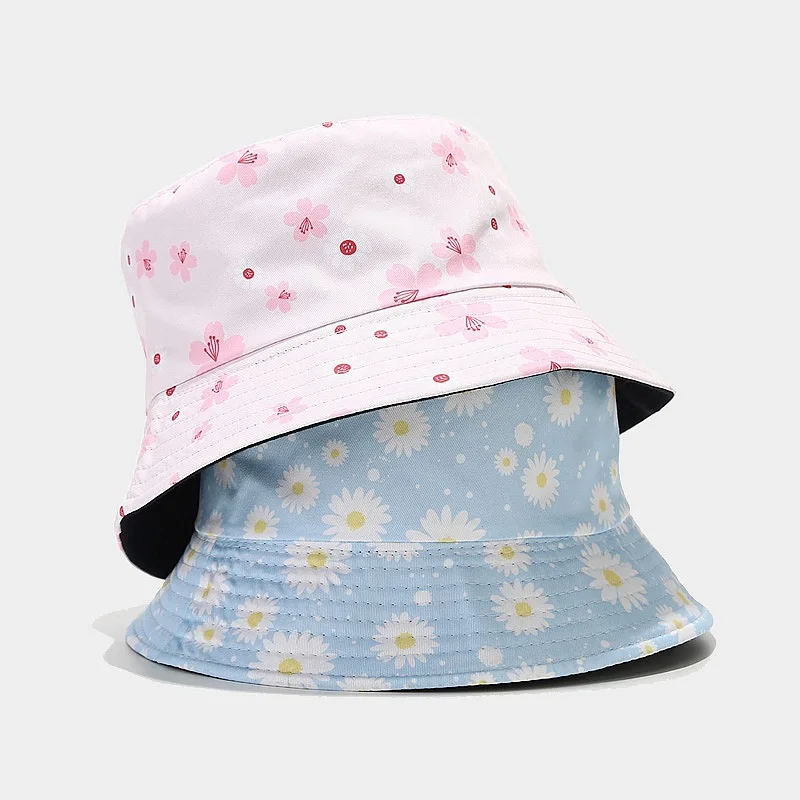 

Bucket Hat Women Summer Beach Accessory Sun Protection Flowers Reversible Wide Brim Cap For Holiday Spring