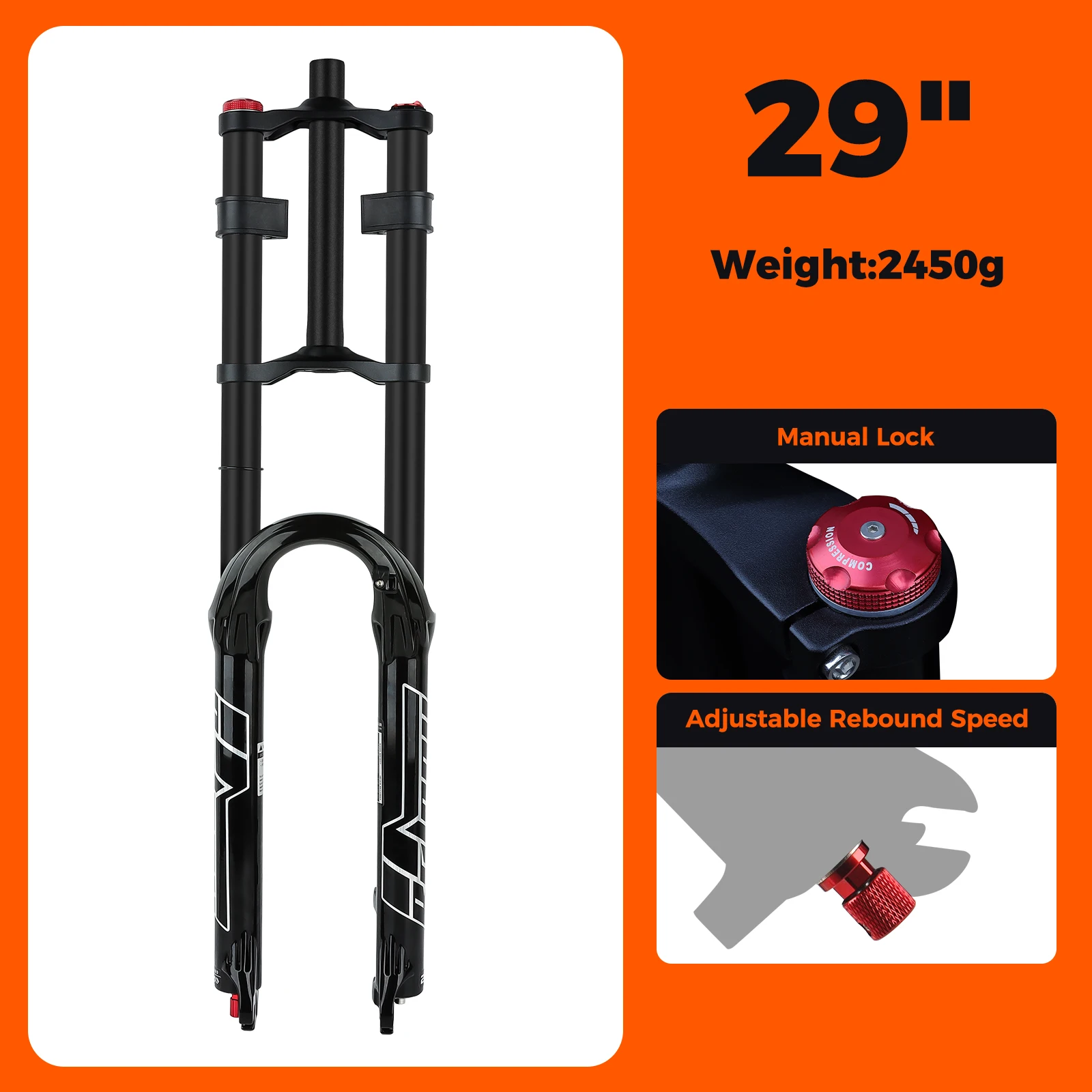 BOLANY Double Crown Bicycle Air Fork 27.5 29 inch MTB Air Suspension 9x100mm Quick Release Axle Sponge Lubrication Bike Fork
