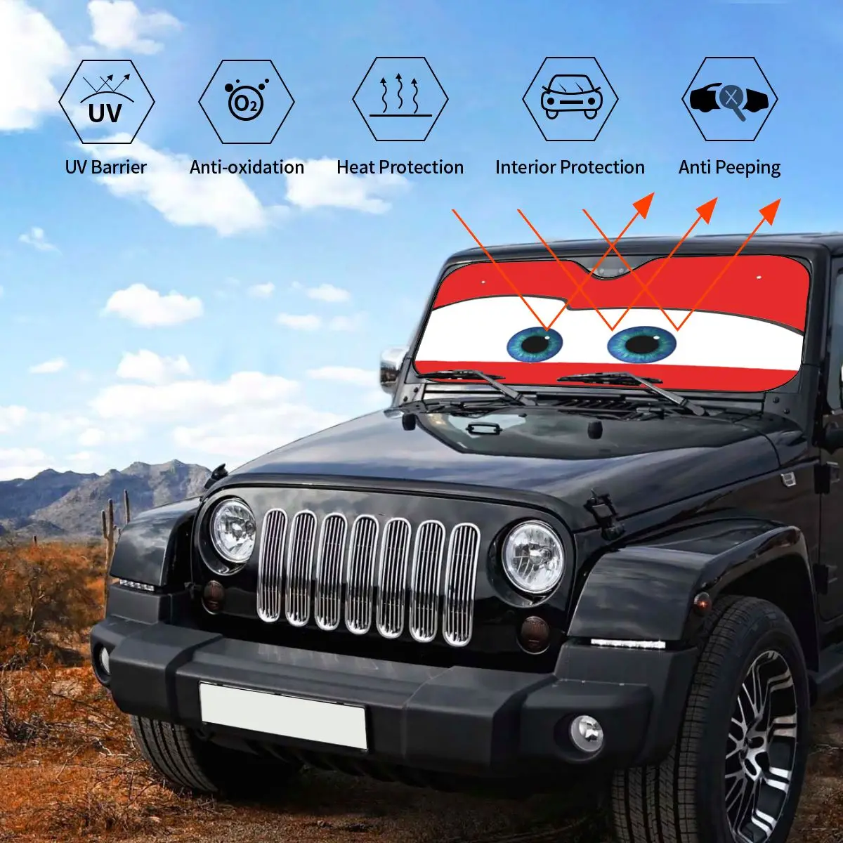 Lightning McQueen Eyes Folding Windshield Sunshade 70x130cm Foils Sun Visor Accessories Covers