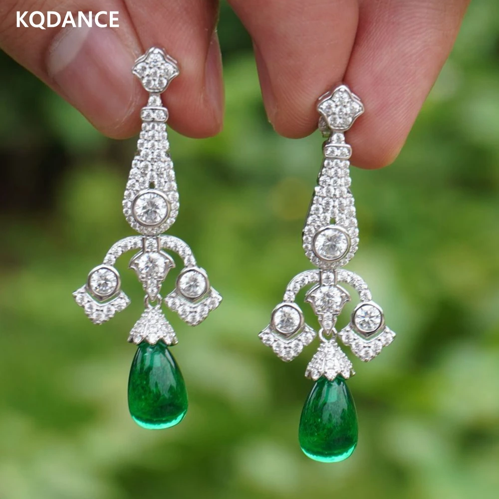 

KQDANCE Solid 925 Sterling SIlver Pear Cut Created Emerald Gemstone Water Drop Earrings with Green Stone Fine Jewelry For Women