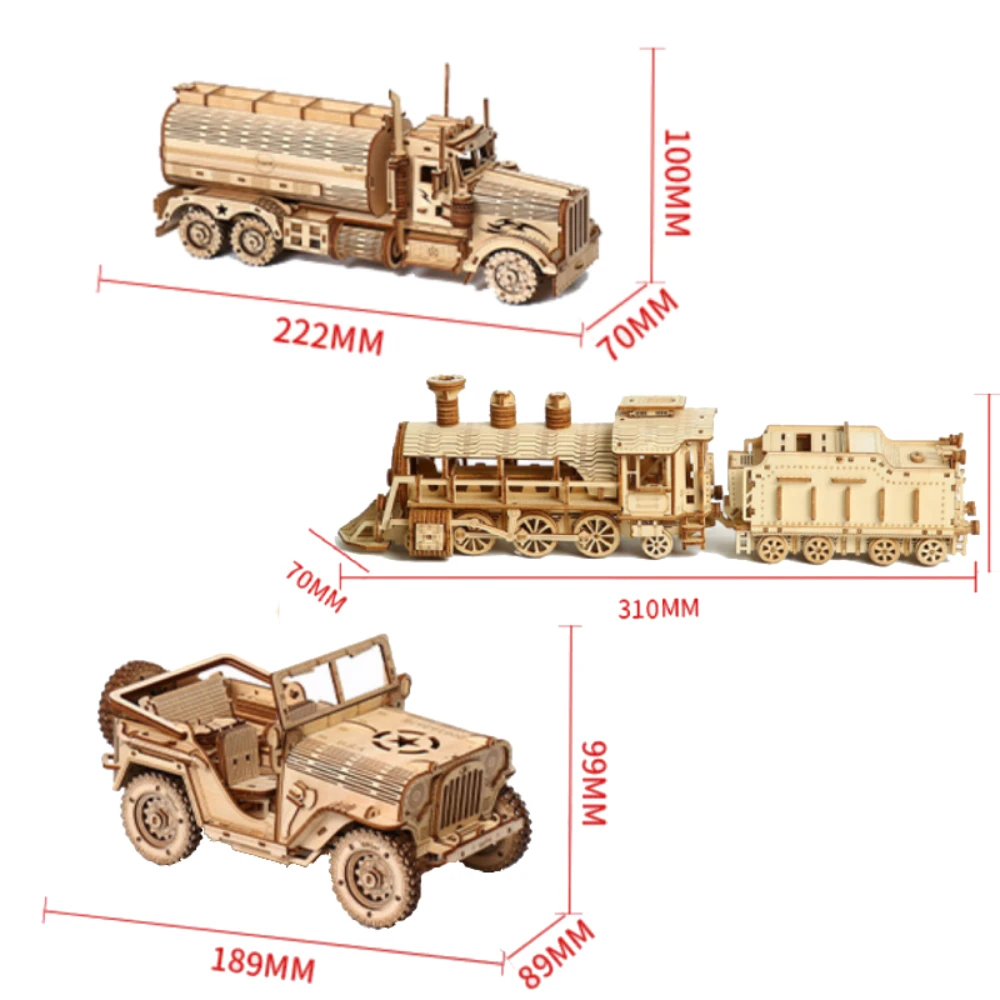 3D Puzzles Movable Classic Steam Train,Car,Jeep,Truck Assemble DIY Toys Gift for Child Adults Wooden Model Building Blocks Kits 6