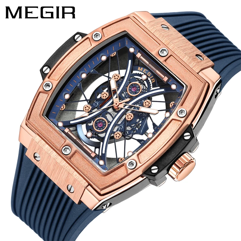 MEGIR Sport Quartz Watch for Men Silicone Strap Waterproof Fashion Hollow Mens Watches Top Brand Luxury Military Wristwatches
