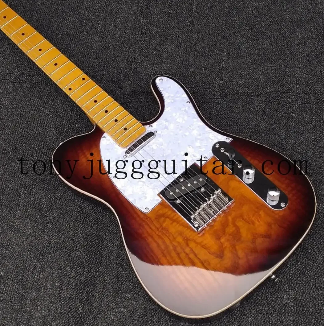 

Amber Sunburst Ash Top Electric Guitar,Maple Neck&Fingerboard,White Pearl Pickguard,Dot Inlay,String Thru Body Bridge