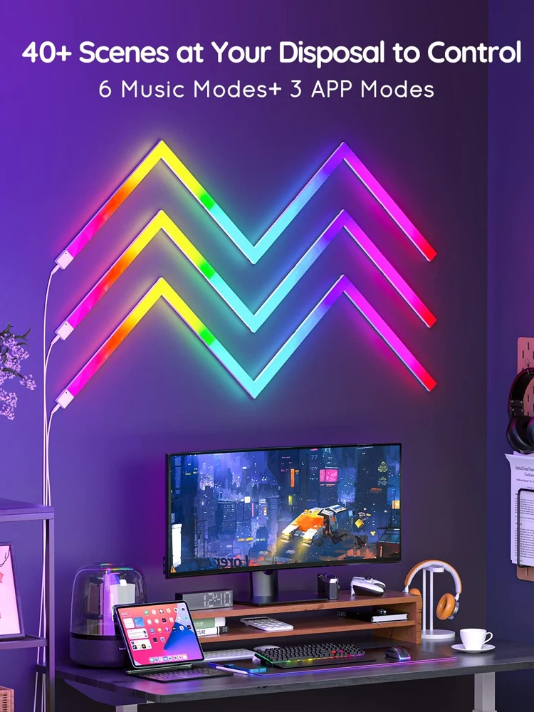 Barras de luz led inteligentes, barras de luz Rgb com modos de cena e modos  de sincronização de música, luzes led para iluminação ambiente de TV, jogos,  festa, pc, decoração de quarto