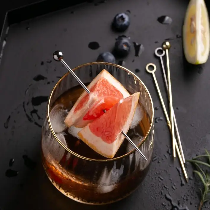 Stainless steel gold plated cocktail picks pin for cocktail drink sticks buffet cupcake decorations fruit fork 1X