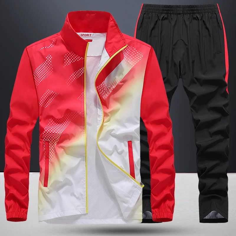 Sportswear Men New Spring Autumn 2 Piece Sets Man Sports Suit Jacket+Pant Sweatsuit Male Fashion Print Tracksuit Size L-5XL