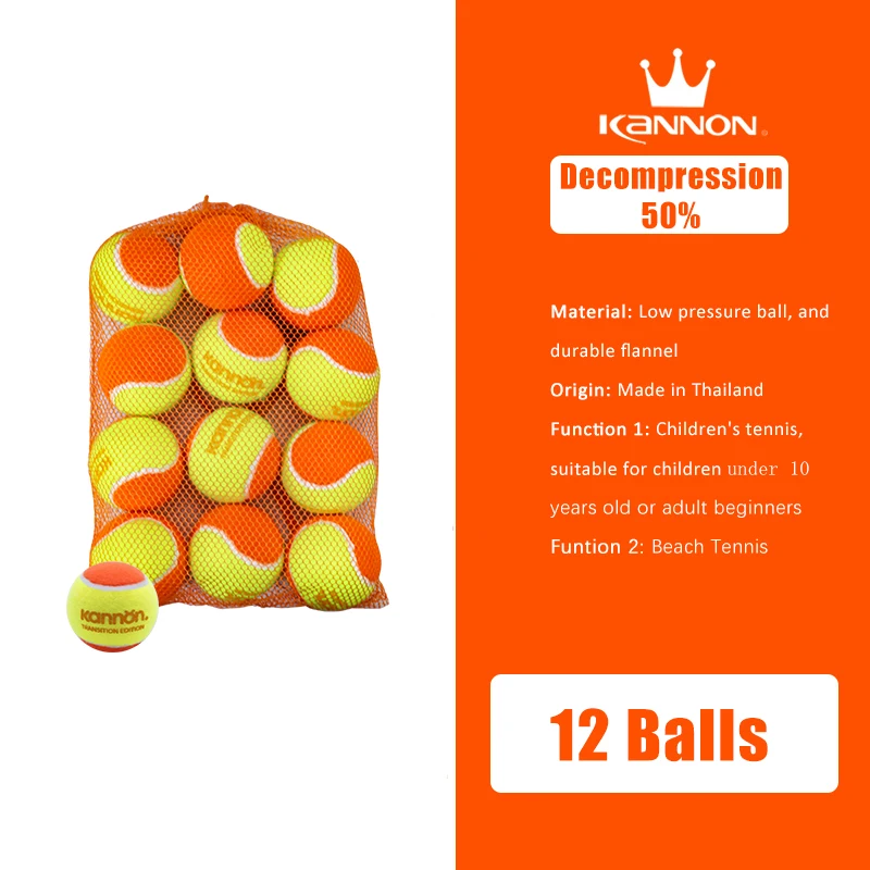 12Pcs Tennis Balls for Kids 0-14 Years Old with Mesh Bag Original Training Orange Red Green Children Transition Tennis Ball