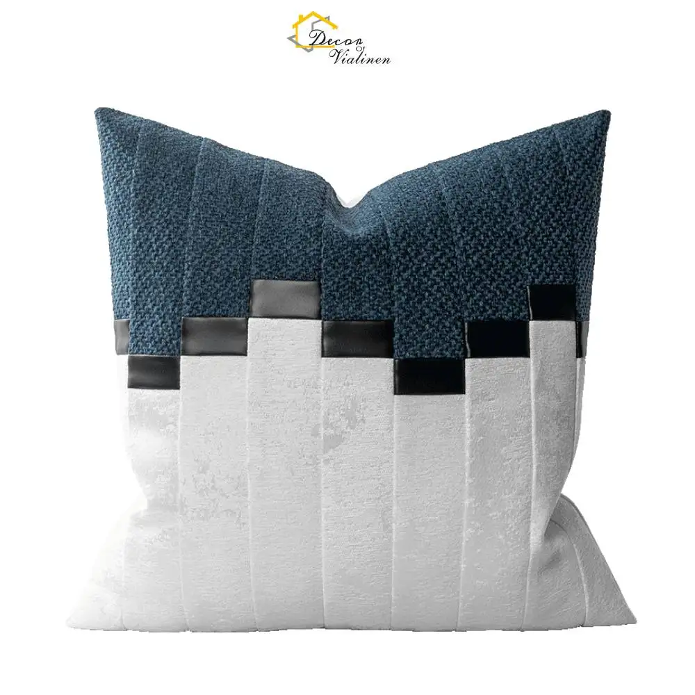 

Jacquard Pattern Throw Pillow Cover, Blue and White Interior, Luxury Home Decor, 45x45cm