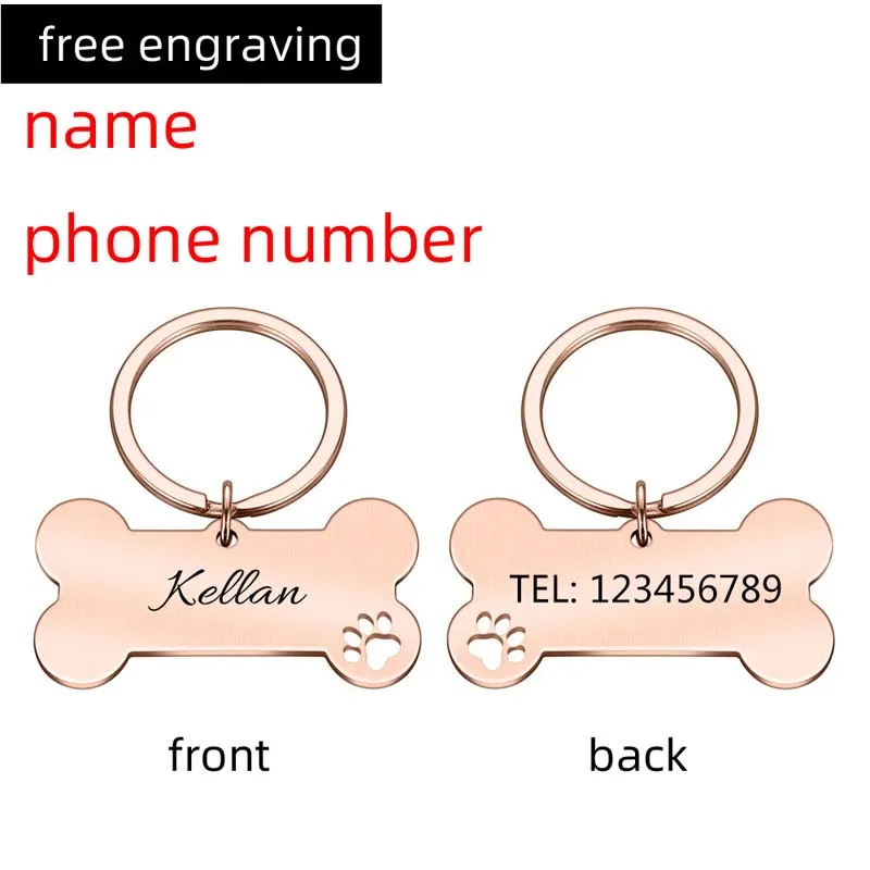 Pet ID Tags Personalized Engraved Name Cat Puppy Dog Collar Tag Bone Shape Pendant Keyring Accessories